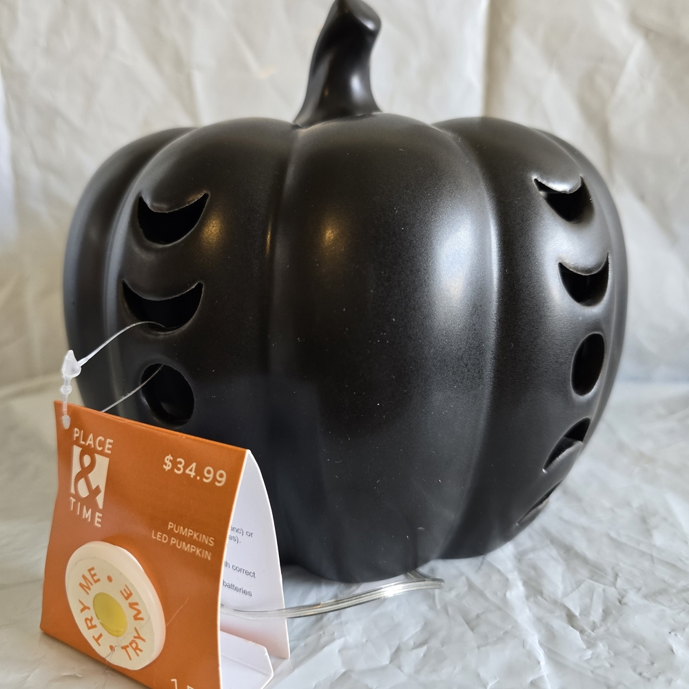 Black Ceramic Pumpkin Decor Light Up New